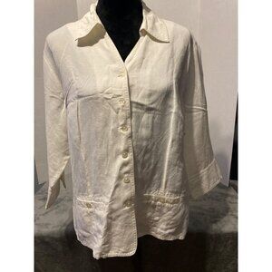 Linen N Touch Women’s Sz L Button up White collard blouse lightweight top